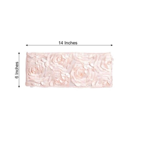 Fitted Spandex Chair Sashes Satin Rosette Set of 24 Blush Pink Wedding Banquet - Picture 5 of 7